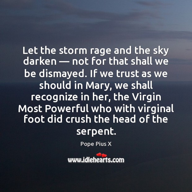 Let the storm rage and the sky darken — not for that shall Pope Pius X Picture Quote