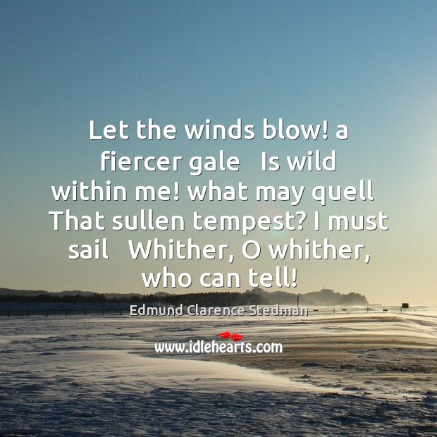 Let the winds blow! a fiercer gale   Is wild within me! what Edmund Clarence Stedman Picture Quote