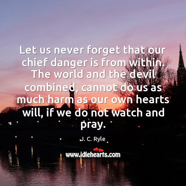 Let us never forget that our chief danger is from within. The J. C. Ryle Picture Quote