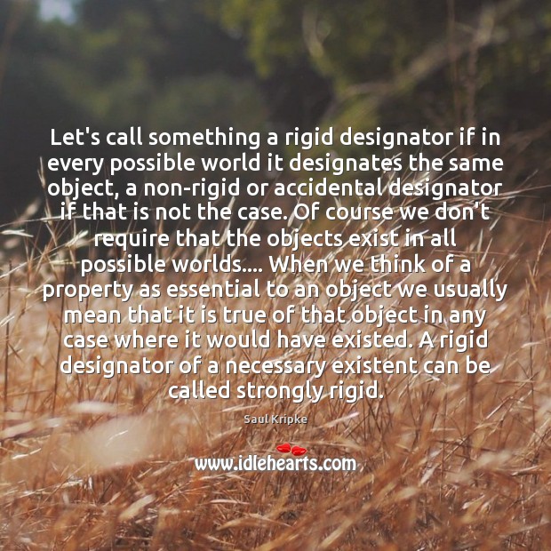 Let’s call something a rigid designator if in every possible world it Saul Kripke Picture Quote
