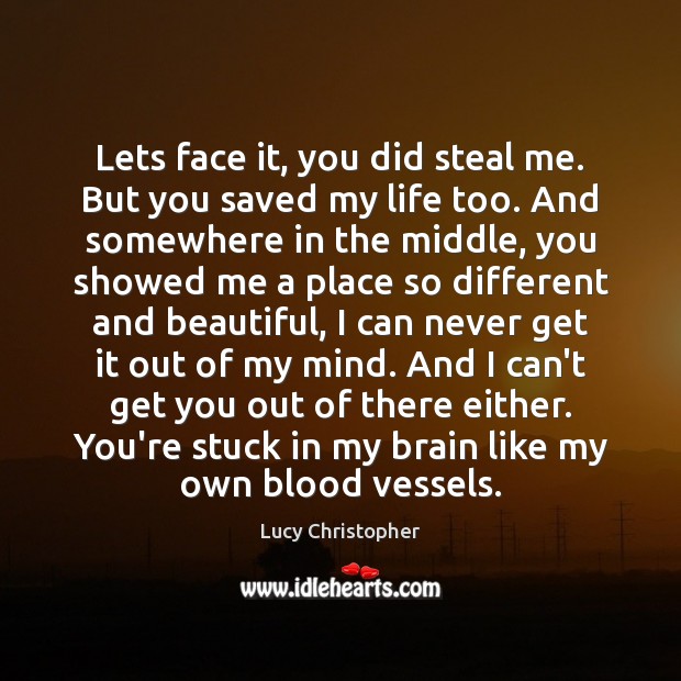 Lets face it, you did steal me. But you saved my life Lucy Christopher Picture Quote