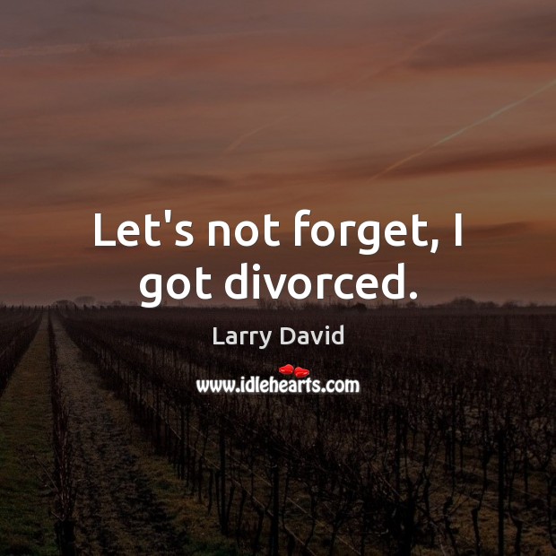 Let’s not forget, I got divorced. Larry David Picture Quote