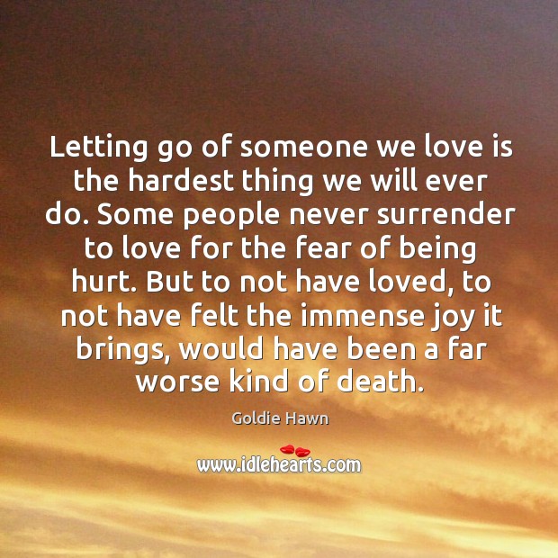 Letting go of someone we love is the hardest thing we will Love Is Quotes Image