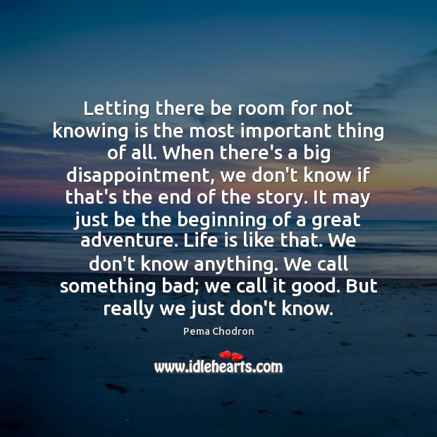 Letting there be room for not knowing is the most important thing Pema Chodron Picture Quote