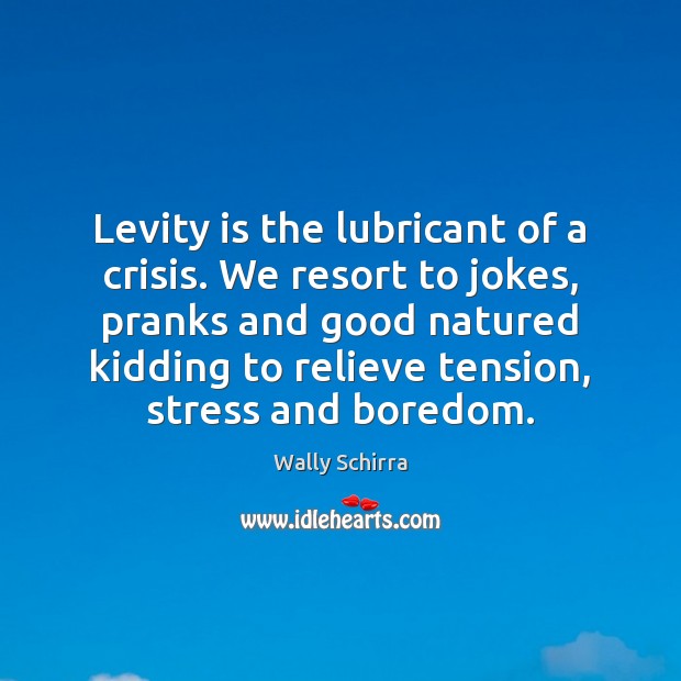 Levity is the lubricant of a crisis. We resort to jokes, pranks Wally Schirra Picture Quote