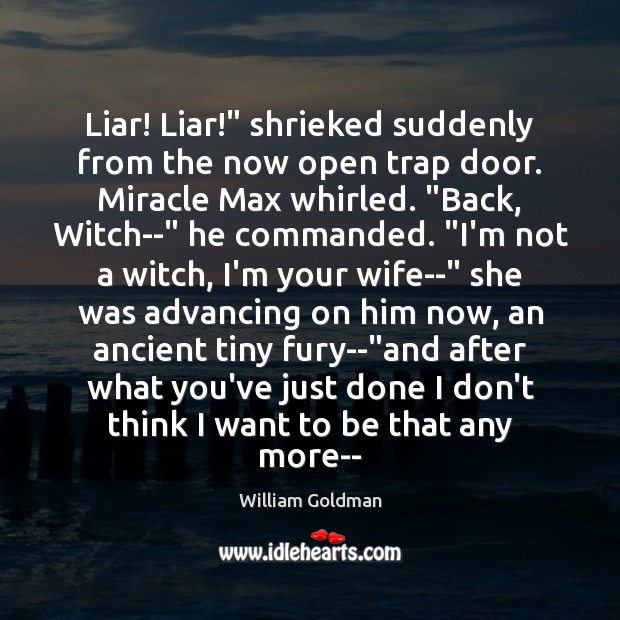 Liar! Liar!” shrieked suddenly from the now open trap door. Miracle Max William Goldman Picture Quote