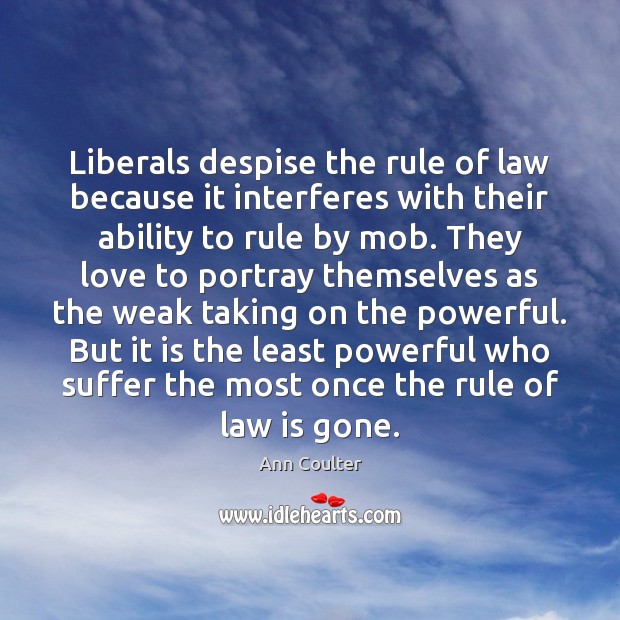 Liberals despise the rule of law because it interferes with their ability Ann Coulter Picture Quote