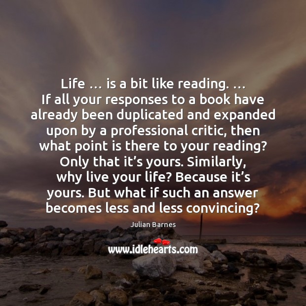 Life … is a bit like reading. … If all your responses to a Julian Barnes Picture Quote