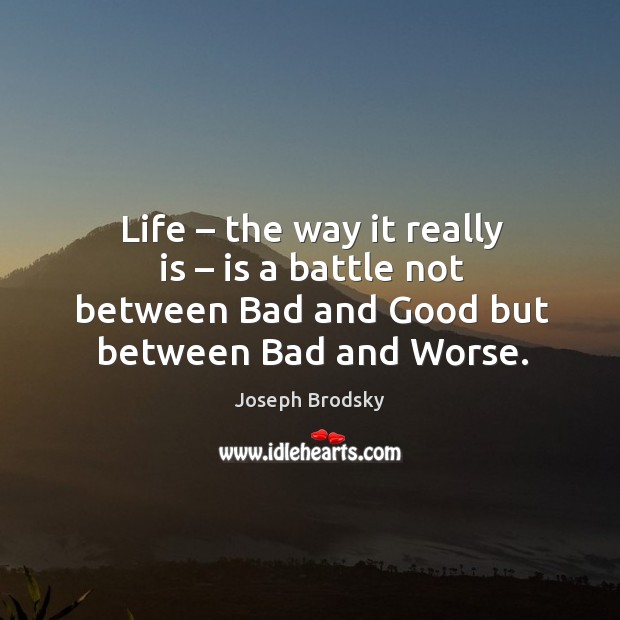 Life – the way it really is – is a battle not between bad and good but between bad and worse. Image