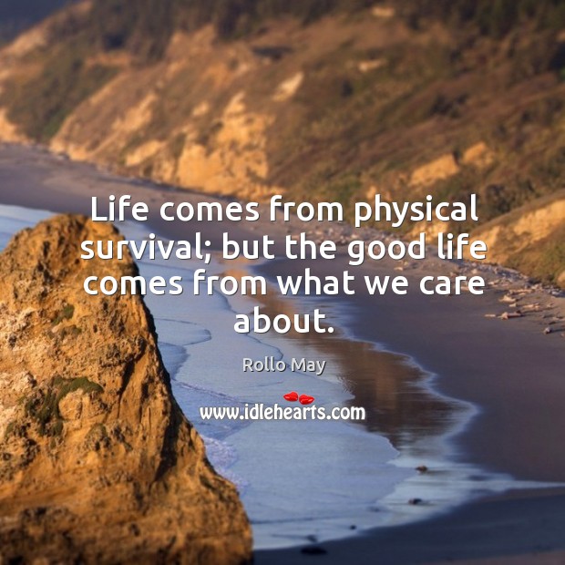 Life comes from physical survival; but the good life comes from what we care about. Rollo May Picture Quote