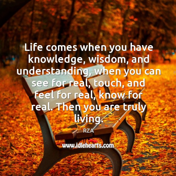 Life comes when you have knowledge, wisdom, and understanding, when you can RZA Picture Quote