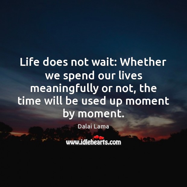Life does not wait: Whether we spend our lives meaningfully or not, Dalai Lama Picture Quote