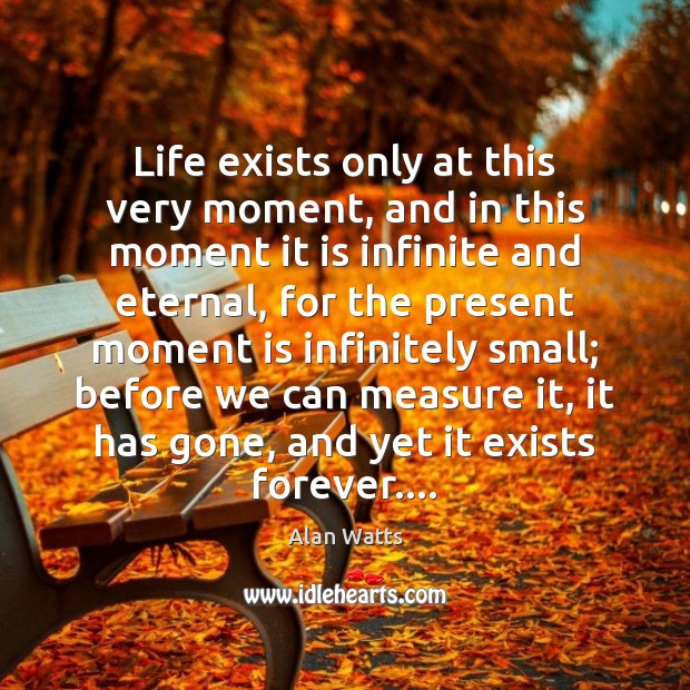 Life exists only at this very moment, and in this moment it Alan Watts Picture Quote