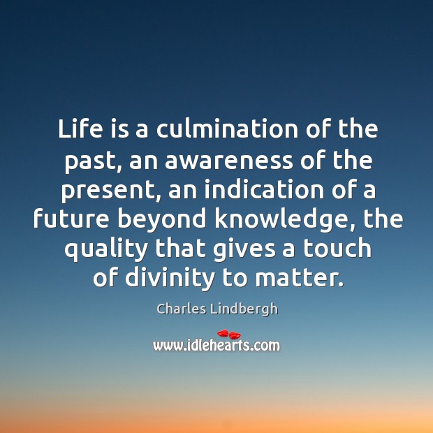Life is a culmination of the past, an awareness of the present, an indication of a future Image