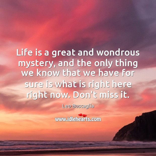 Life is a great and wondrous mystery, and the only thing we Leo Buscaglia Picture Quote