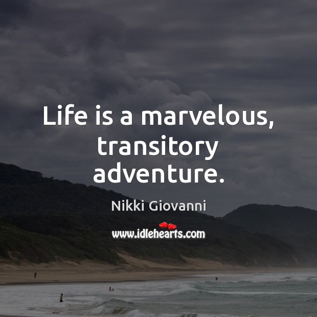 Life is a marvelous, transitory adventure. Nikki Giovanni Picture Quote