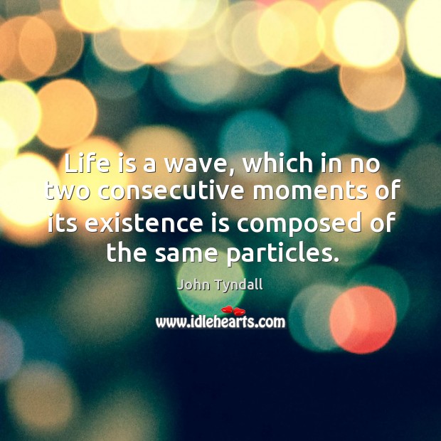 Life is a wave, which in no two consecutive moments of its existence is composed of the same particles. John Tyndall Picture Quote