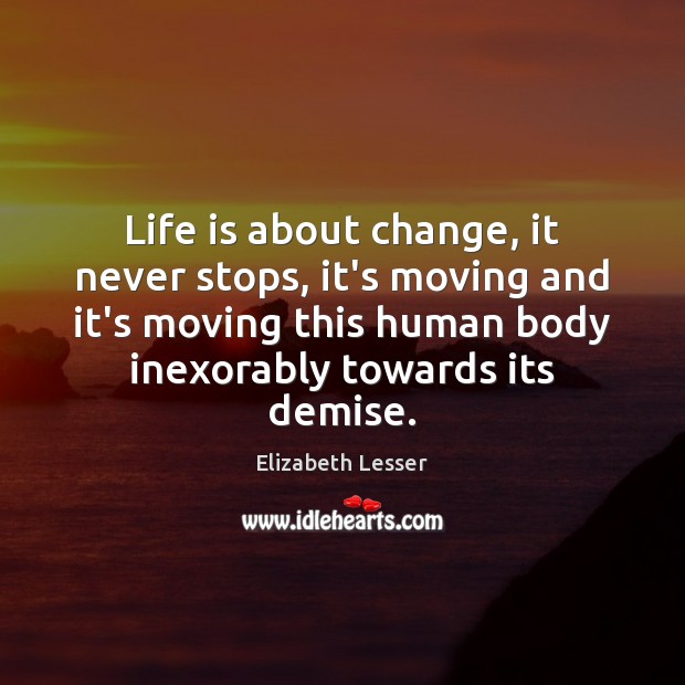 Life is about change, it never stops, it’s moving and it’s moving Elizabeth Lesser Picture Quote