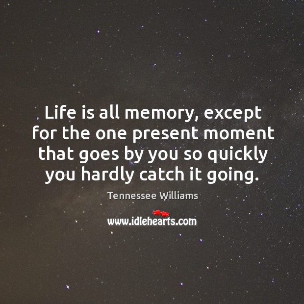 Life is all memory, except for the one present moment that goes by you so quickly you hardly catch it going. Image