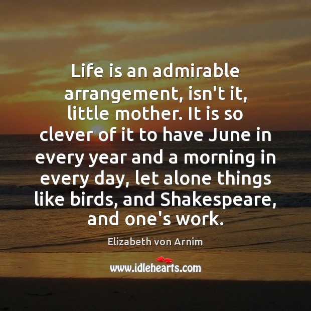 Life is an admirable arrangement, isn’t it, little mother. It is so Elizabeth von Arnim Picture Quote