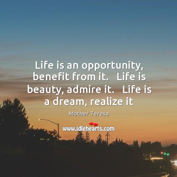 Life is an opportunity, benefit from it.   Life is beauty, admire it. Image
