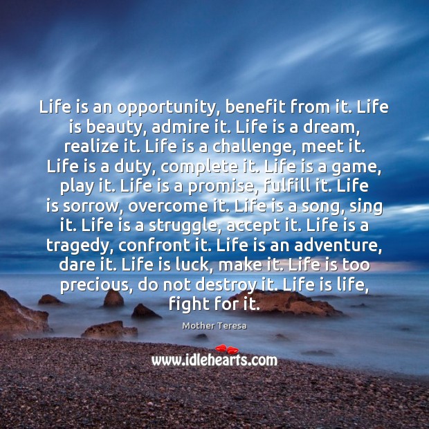 Life is an opportunity, benefit from it. Life is beauty, admire it. Promise Quotes Image