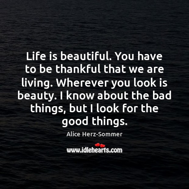 Life is beautiful. You have to be thankful that we are living. Alice Herz-Sommer Picture Quote