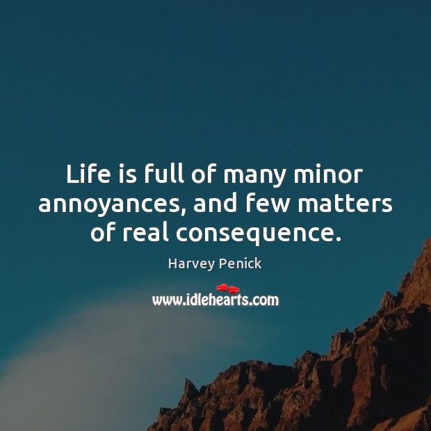 Life is full of many minor annoyances, and few matters of real consequence. 