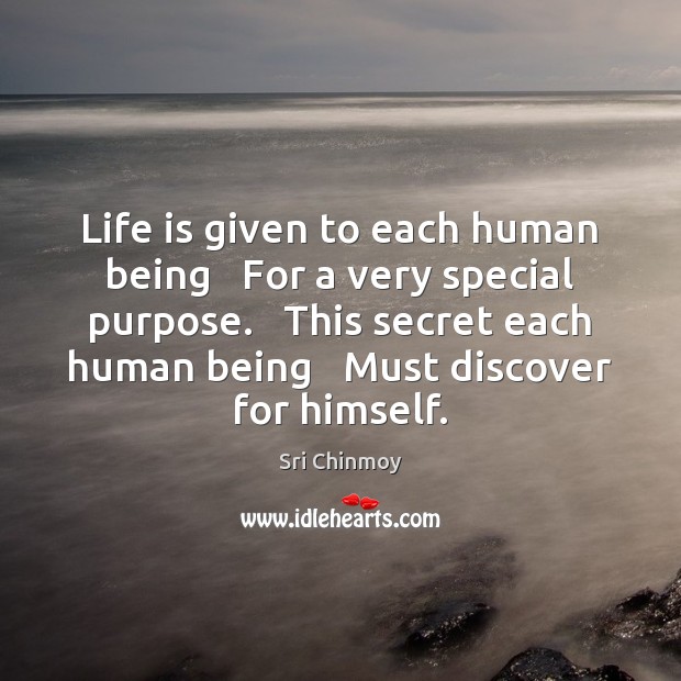 Life is given to each human being   For a very special purpose. Image