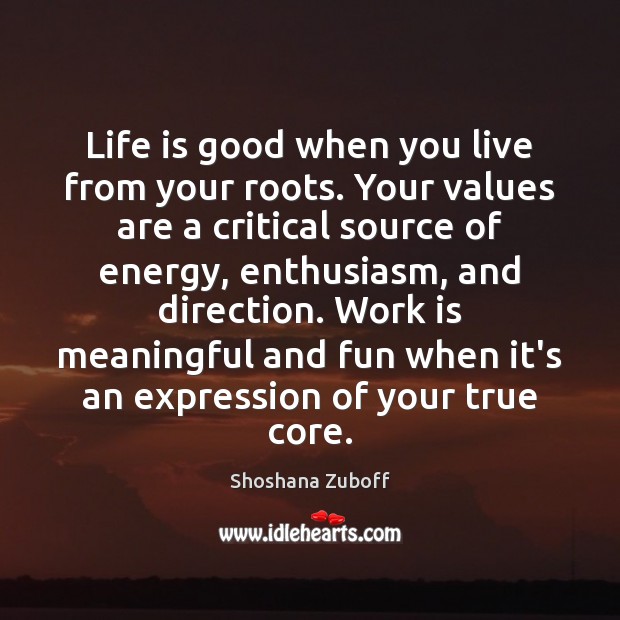 Life is good when you live from your roots. Your values are Shoshana Zuboff Picture Quote