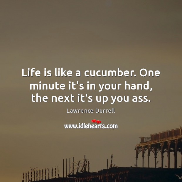 Life is like a cucumber. One minute it’s in your hand, the next it’s up you ass. Lawrence Durrell Picture Quote