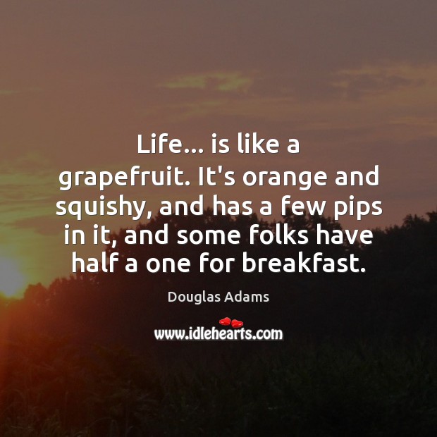 Life… is like a grapefruit. It’s orange and squishy, and has a Douglas Adams Picture Quote