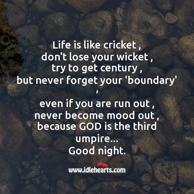 Life is like cricket Good Night Quotes Image
