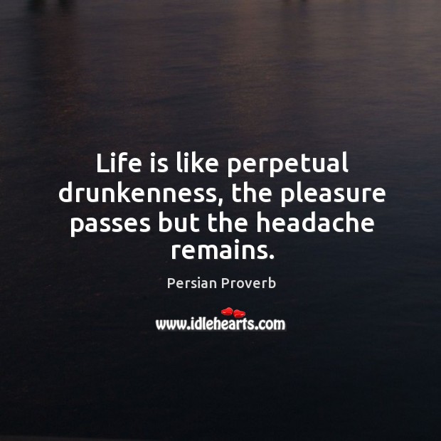 Life is like perpetual drunkenness, the pleasure passes but the headache remains. Persian Proverbs Image