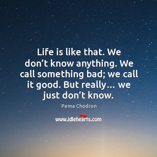 Life is like that. We don’t know anything. We call something bad; we call it good. But really… we just don’t know. Image