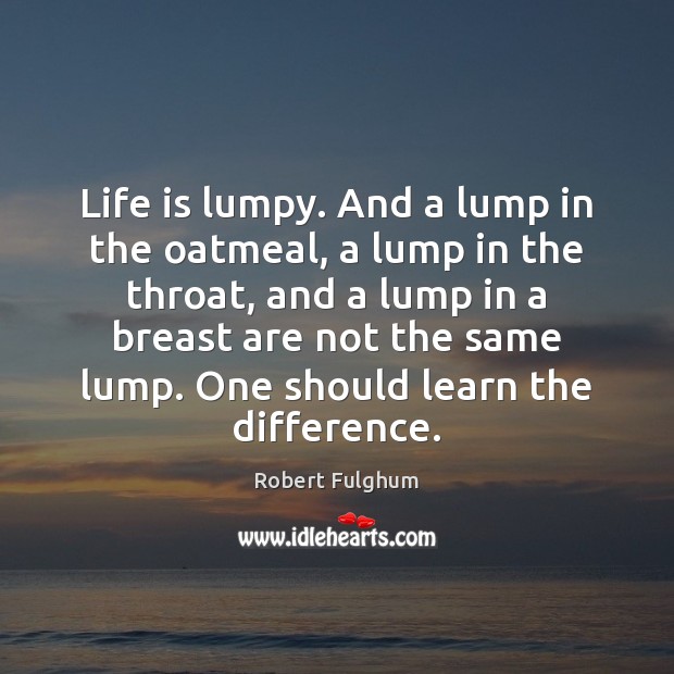 Life is lumpy. And a lump in the oatmeal, a lump in Robert Fulghum Picture Quote
