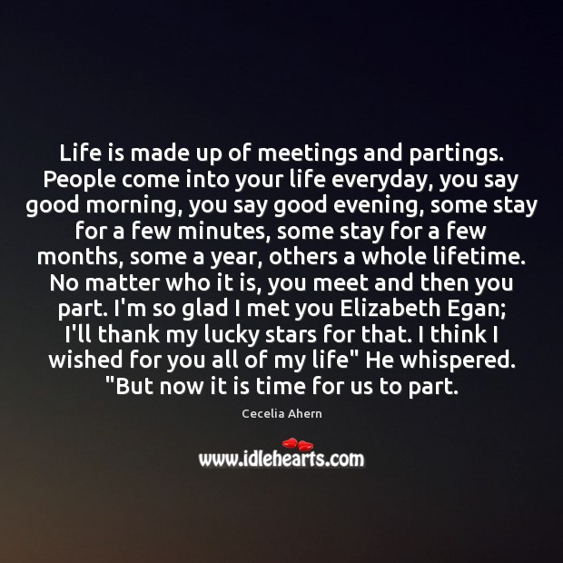 Life is made up of meetings and partings. People come into your Cecelia Ahern Picture Quote
