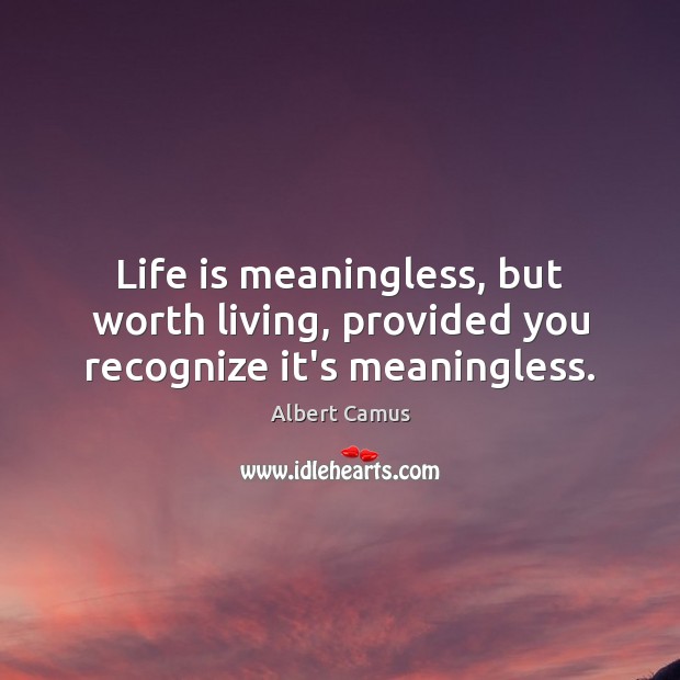 Life is meaningless, but worth living, provided you recognize it’s meaningless. Albert Camus Picture Quote