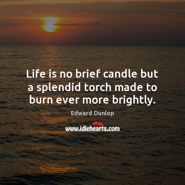 Life is no brief candle but a splendid torch made to burn ever more brightly. 