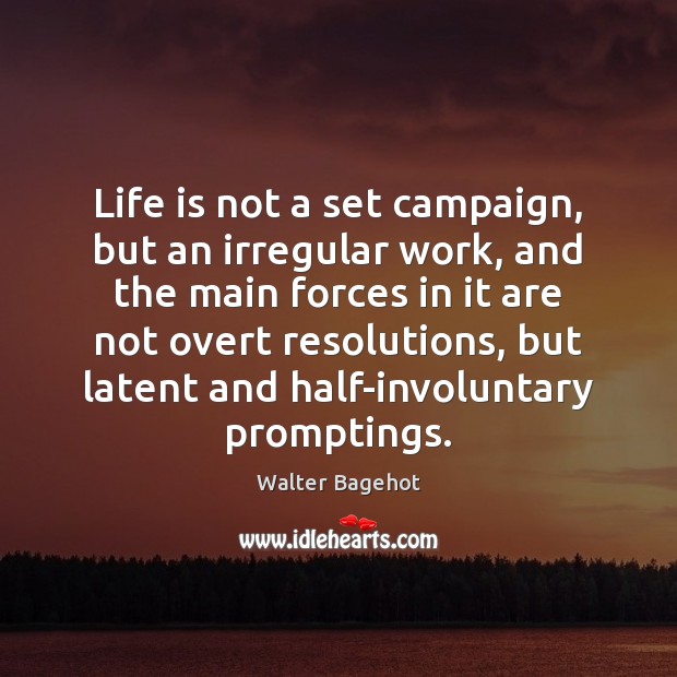 Life is not a set campaign, but an irregular work, and the Walter Bagehot Picture Quote