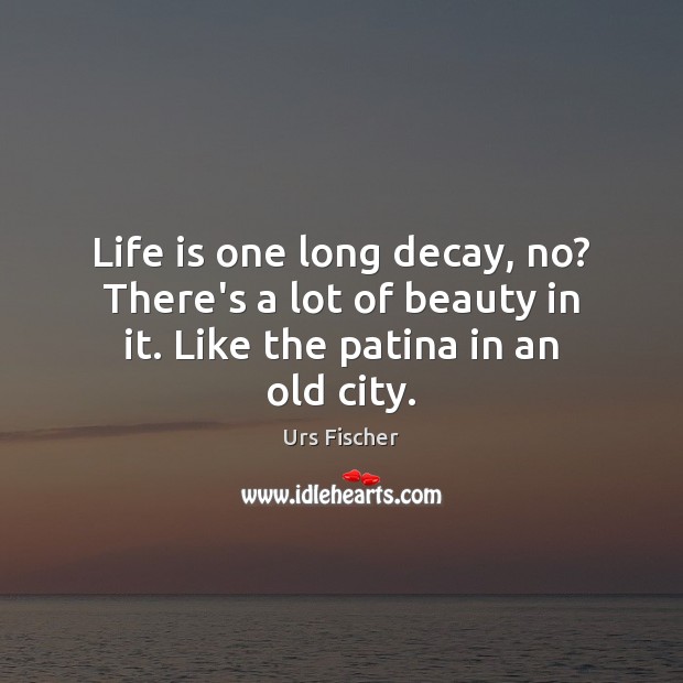 Life is one long decay, no? There’s a lot of beauty in it. Like the patina in an old city. Urs Fischer Picture Quote