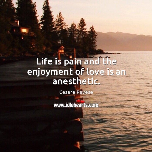 Life is pain and the enjoyment of love is an anesthetic. Cesare Pavese Picture Quote