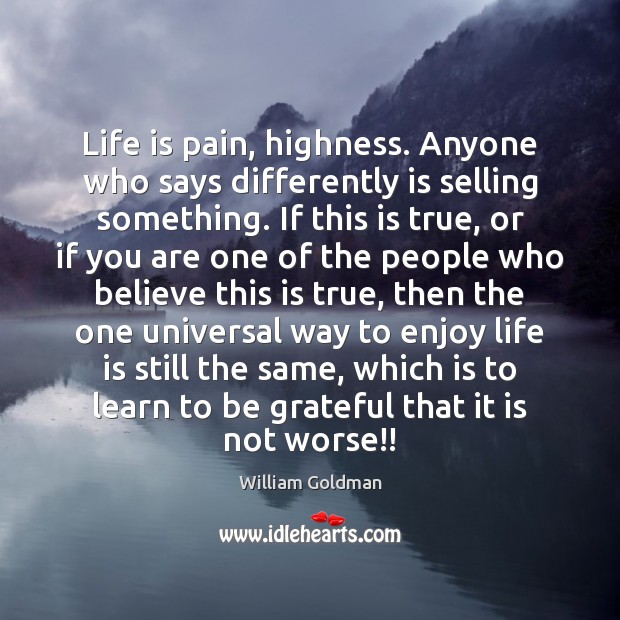 Life is pain, highness. Anyone who says differently is selling something. If Be Grateful Quotes Image