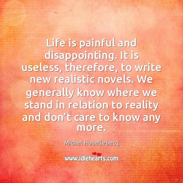 Life is painful and disappointing. It is useless, therefore, to write new Michel Houellebecq Picture Quote