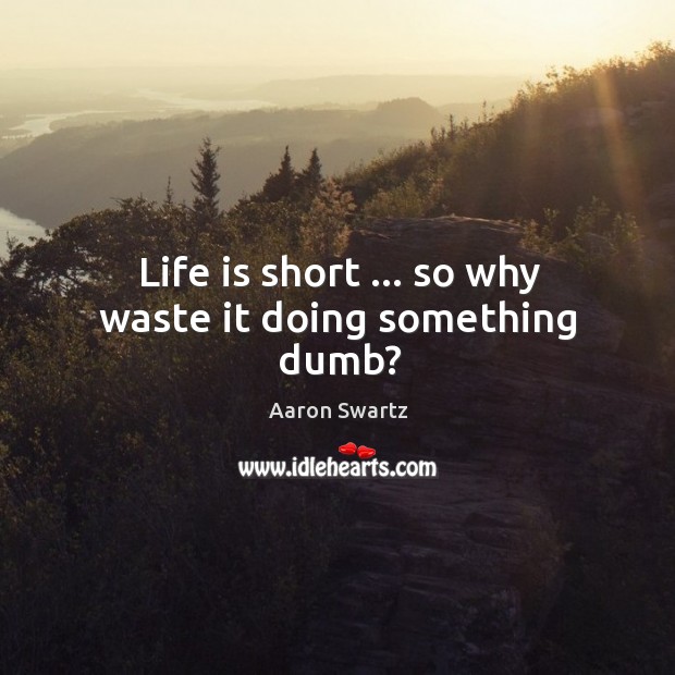Life is short … so why waste it doing something dumb? Aaron Swartz Picture Quote