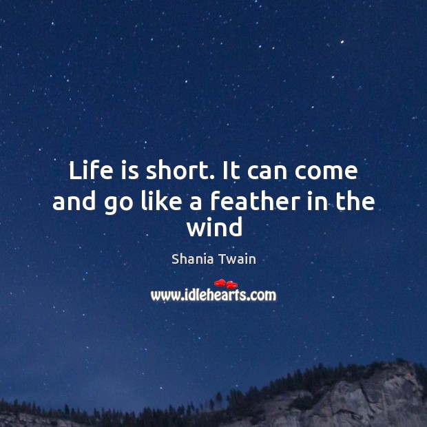 Life is short. It can come and go like a feather in the wind Shania Twain Picture Quote