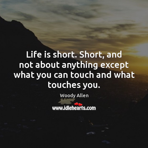 Life is short. Short, and not about anything except what you can Woody Allen Picture Quote