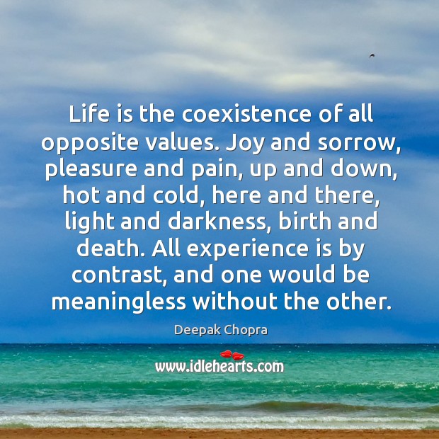 Life is the coexistence of all opposite values. Joy and sorrow, pleasure Coexistence Quotes Image