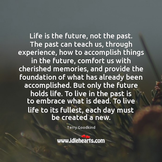 Life is the future, not the past. The past can teach us, Terry Goodkind Picture Quote