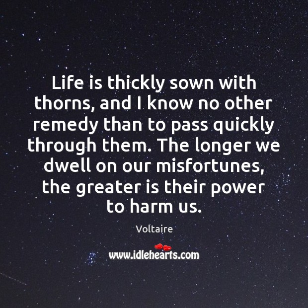 Life is thickly sown with thorns, and I know no other remedy Voltaire Picture Quote
